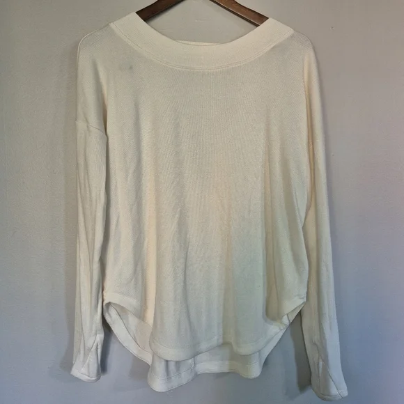 Athleta Presence Ribbed Sweater Deep V Back In Ivory Small - Picture 2 of 8